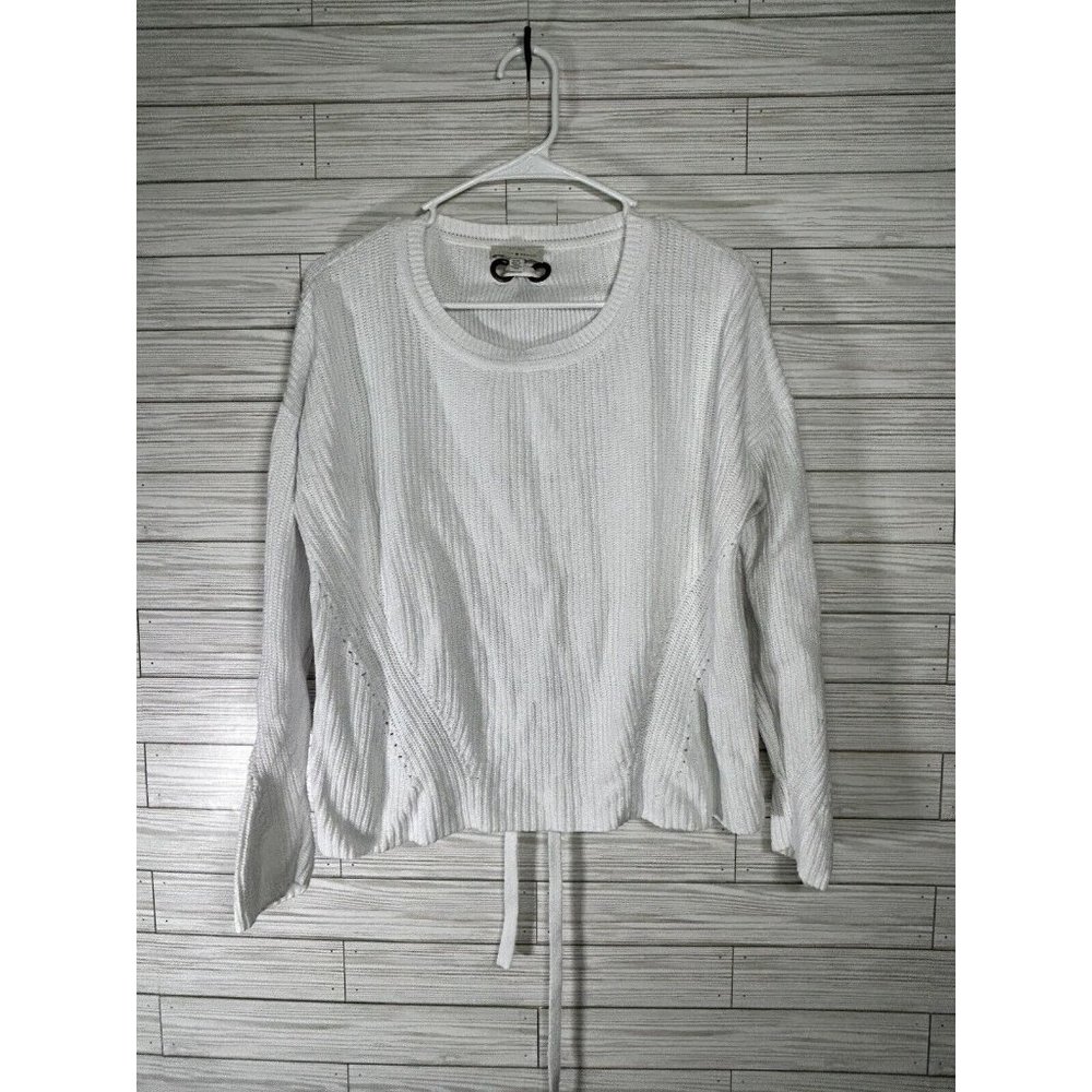 Lucky Brand Womens‎ Ivory Sweater Ribbed Tie Up Back Size Medium Cotton Cropped